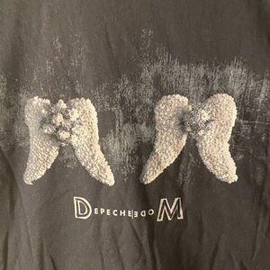 Men's Black Short Sleeve Graphic Tee with Textured Angel Wings